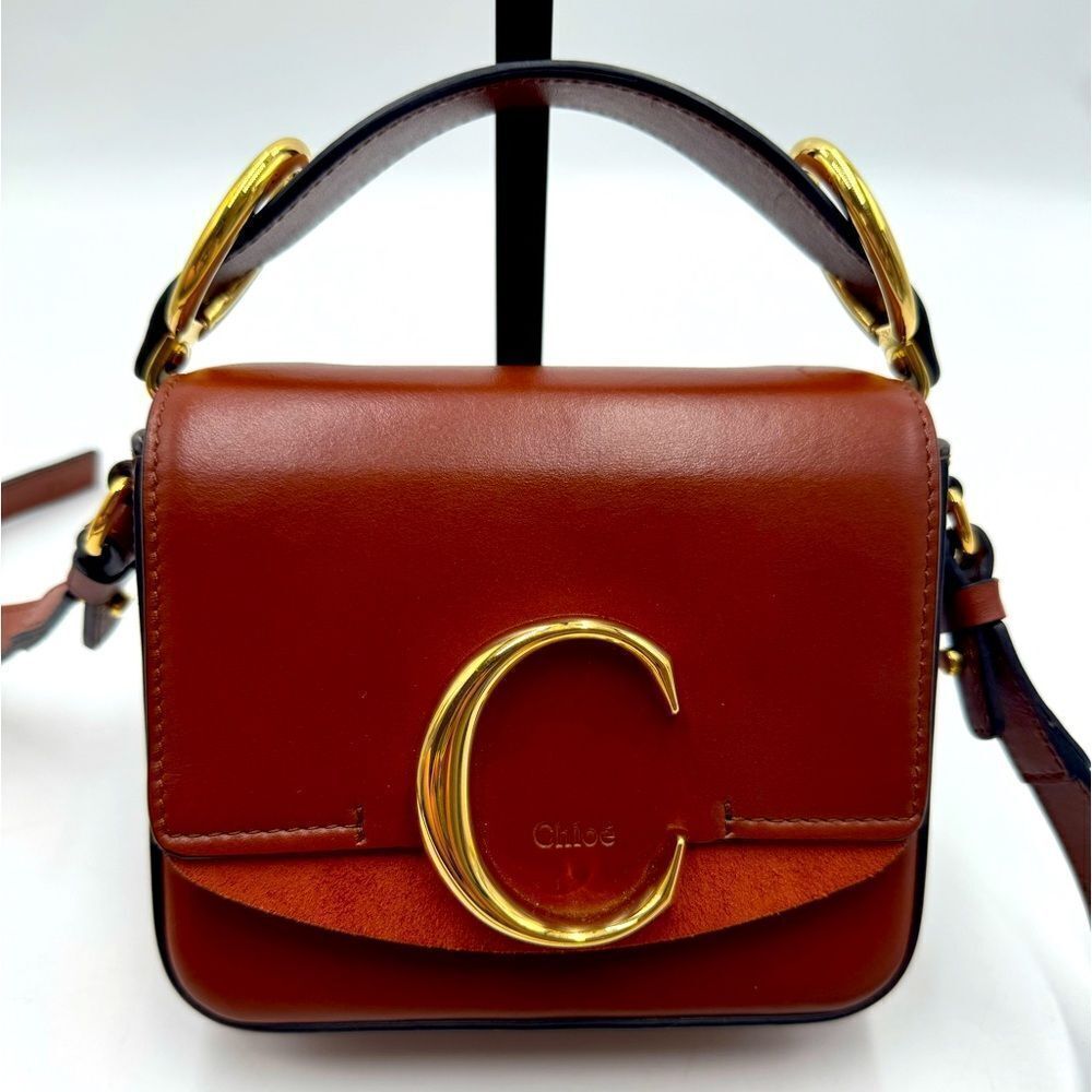 Auth Chloe Polished Sepia Brown Leather Suede Mini Chloe C Handbag Preloved Ex++